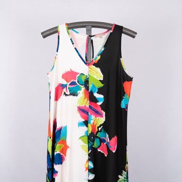 Joan Vass New York Vibrant Colorful Sleeveless Lined Midi Dress Women's MEDIUM - Picture 2 of 6